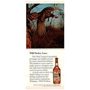 1976 Wild Turkey Kentucky Bourbon Lore Vintage Print Ad Flying Field Feathers